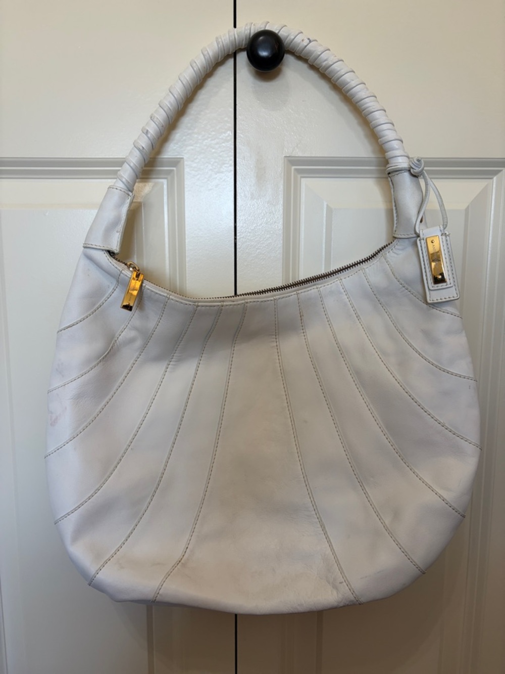 ANTONIO MELANI White Leather Hobo Shoulder Bag with Gold Hardware